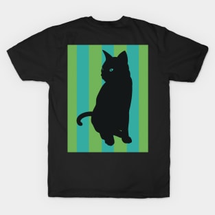 Black Cat Blue Green T-Shirt